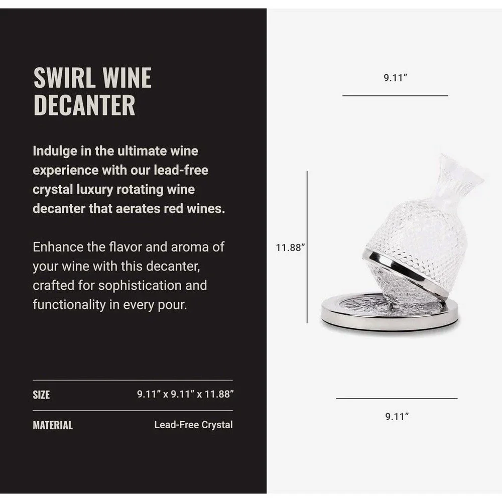 Hotel Collection Swirl Crystal Wine Decanter w/ Rotating Base | New | $99 MSRP